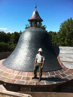Liam Tower and the bell-shaped slate roof